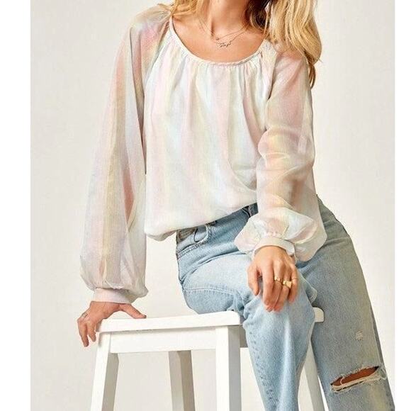 ANDREE BY UNIT Tops - NEW Andree by Unit blouse top rainbow iridescent balloon sleeves fairy sheer 1X